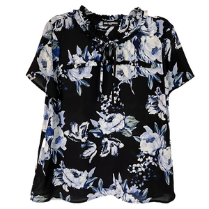 Karl Lagerfeld Black and Blue Floral Blouse XL